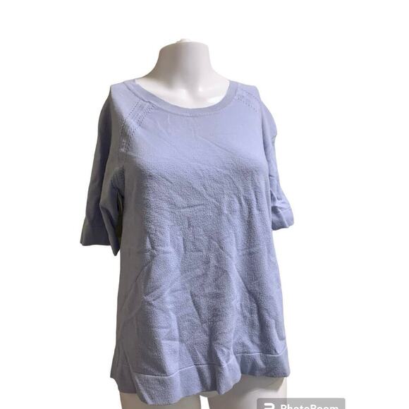 Ann Taylor Factory Women’s Size Petite Large Blouse Blue Colorblock Half Sleeve - Picture 1 of 6